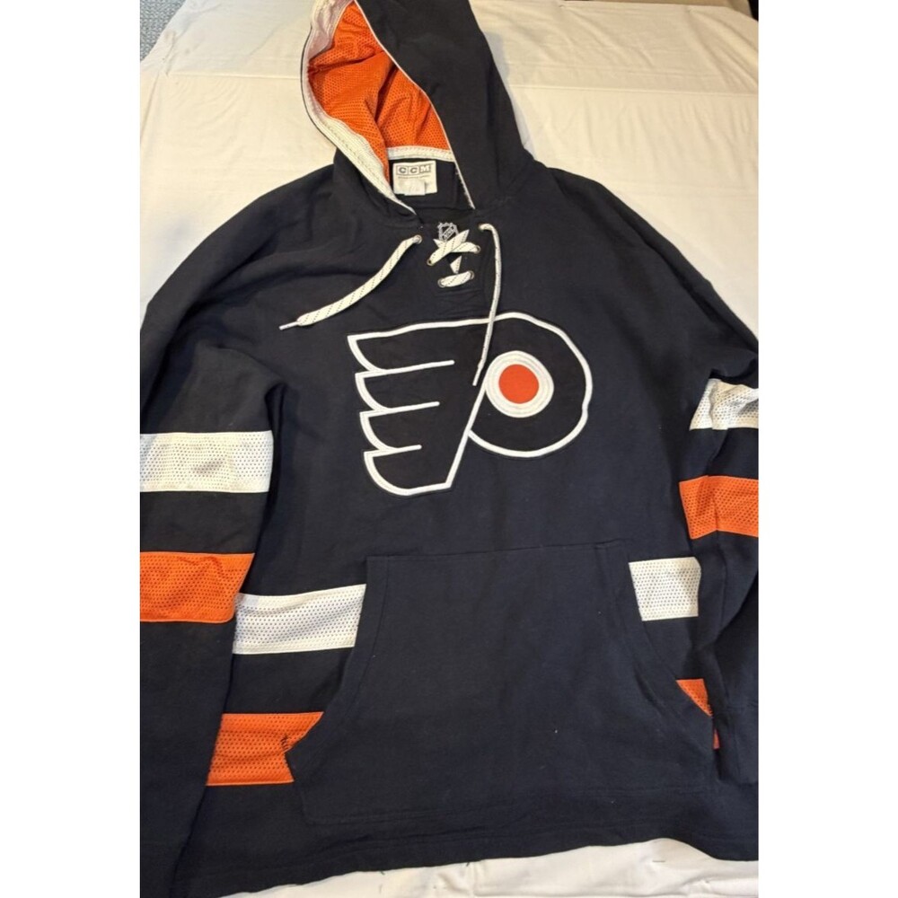 🧡🏒 CCM NHL Philadelphia Flyers Lace-Up Hoodie Jersey Men’s Size XL 🏒🧡